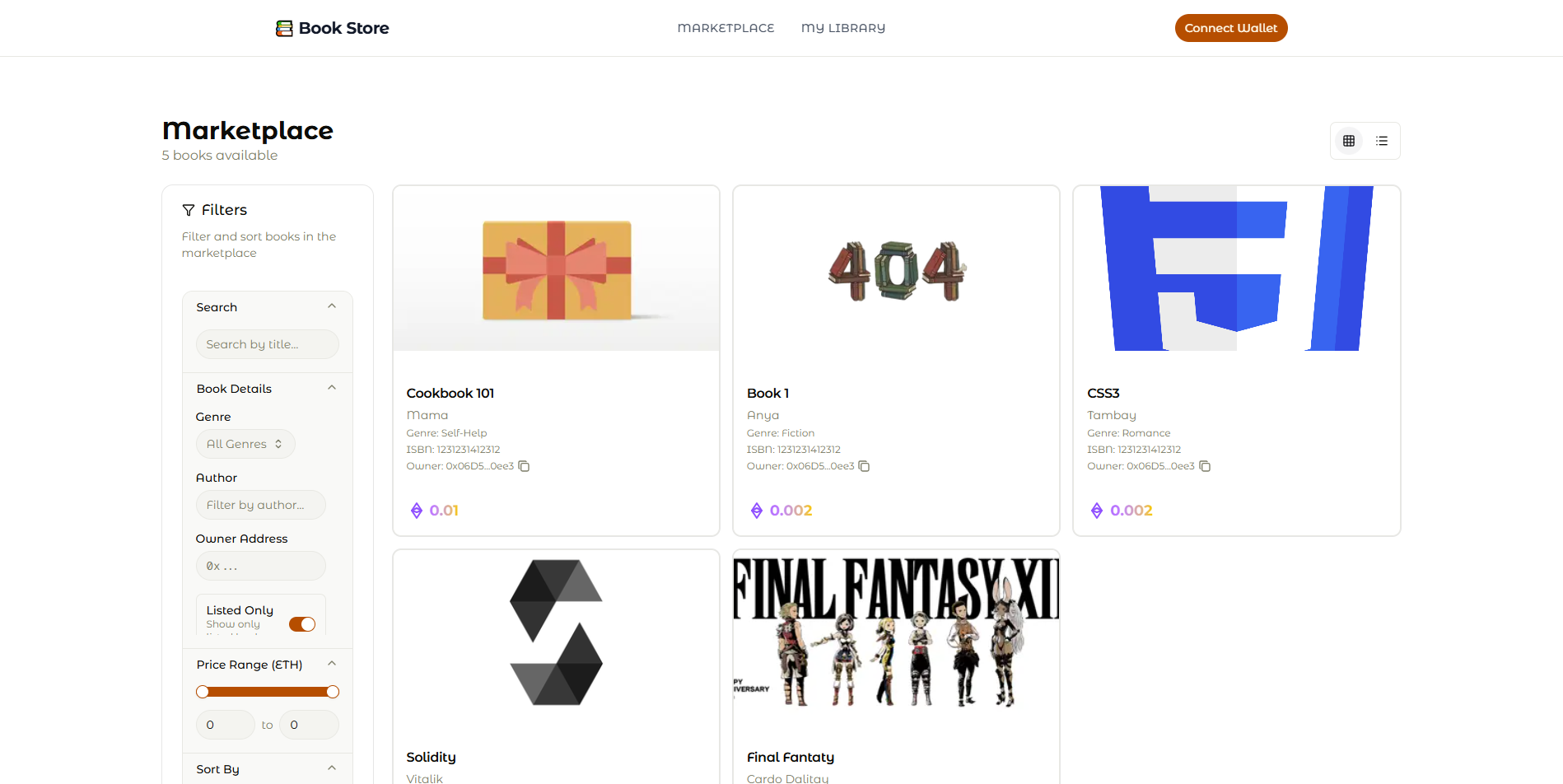 Screenshot of Bookstore NFT