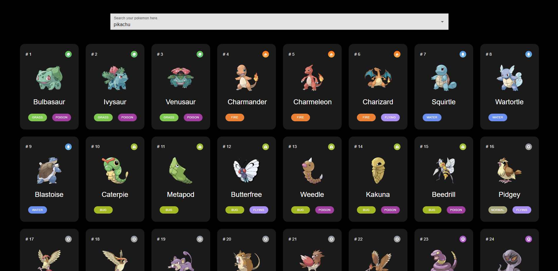 Pokémon App project screenshot